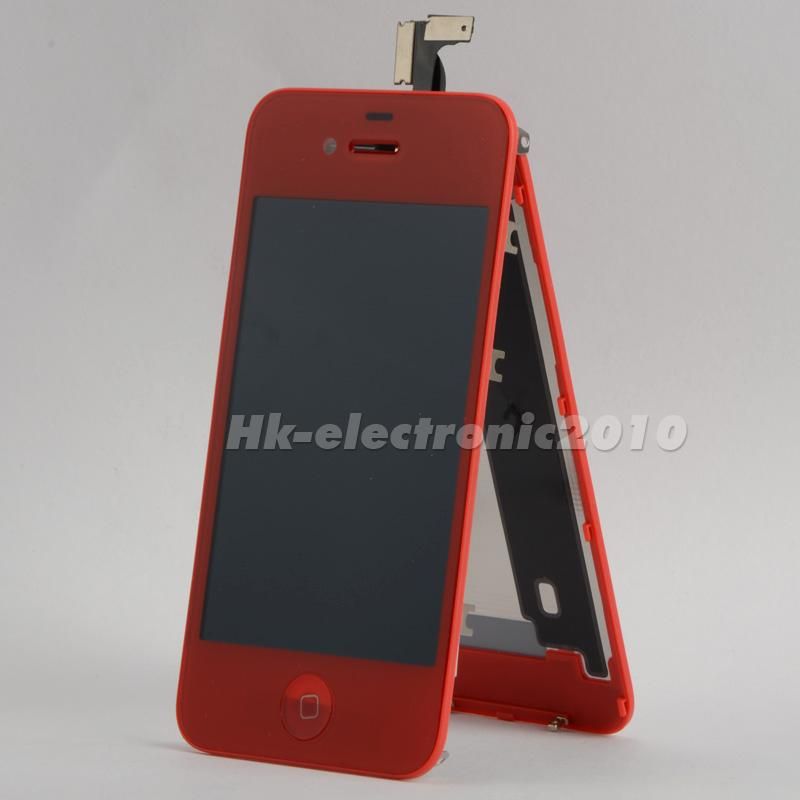 Red Front Touch LCD+Back Cover+Button Set for Iphone 4G  