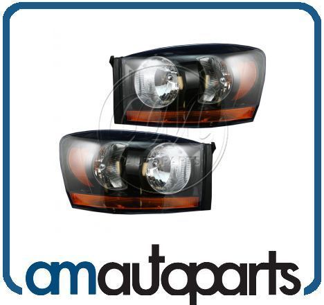 06 08 Dodge Ram Truck Headlights Headlamps w/Black Bezel Left & Right 