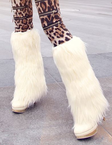 Fur Furry Eskimo Winter Knee High PU Leather Boots Heels  