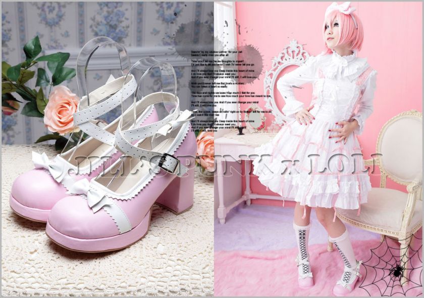 Lolita Baby Doll Bow High Heel 8/8.5 Mary Jane 39 PINK  