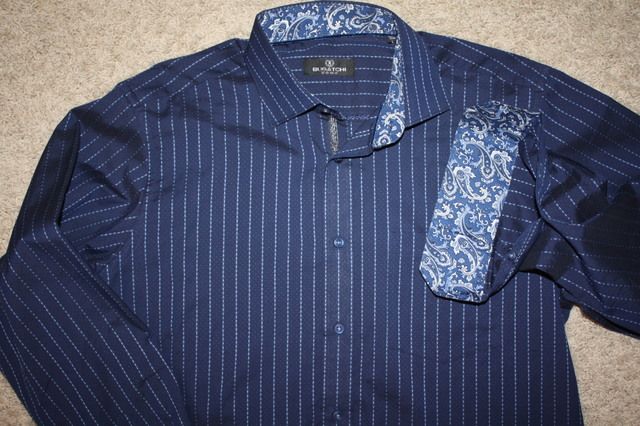 Bugatchi Uomo Blue with Stripes Long Sleeve Shirt Mens Large NWOT NEW 