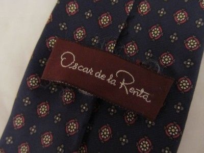 Oscar De La Renta Blue Red Silk Skinny Floral Dots Tie Necktie  