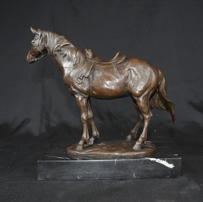 French Bronze Horse Pony Statue Signed Milo Horses  