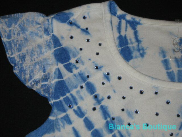 NEW JUSTICE Blue Jewels Tie Dye Shirt Girls 12 Summer Clothes (NO 