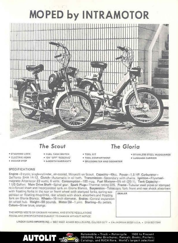 1977 Intramotor Scout Gloria Moped Brochure Minarelli  