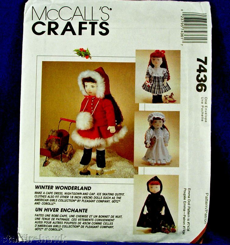 McCalls 7436 18 Doll Winter Clothes Pattern Rare  