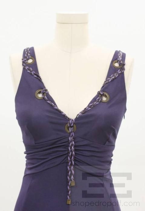 Karen Millen Purple Jersey Knit Braided Trim Sleeveless Dress Size US 