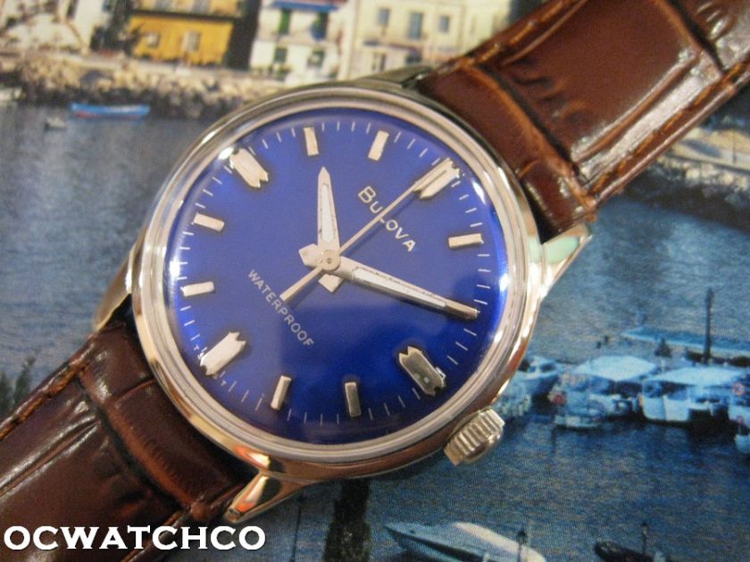 Vintage 1966 Mens Bulova WaterProof Manual Winding Blue Dial, One 