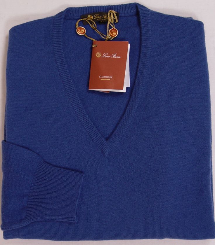 LORO PIANA SWEATER $795 ROYAL BLUE 100%CASHMERE V NECK JUMPER SWEATER 