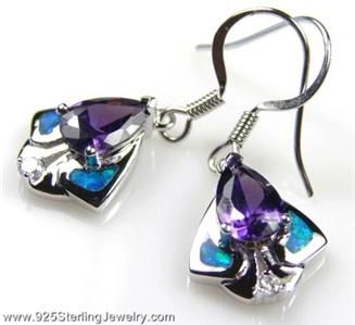 BLUE FIRE OPAL AMETHYST .925 SILVER EARRINGS (9074)  