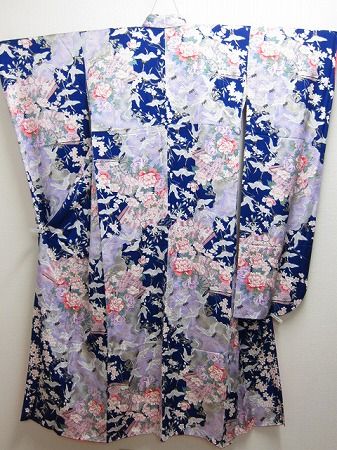  13a0522 Japanese Kimono FURISODE Flying Crane Tall 