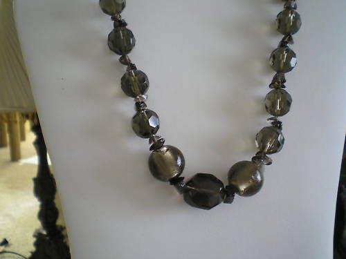 Smoky Topaz looking Glass Bead Necklace & Clip Earrings  