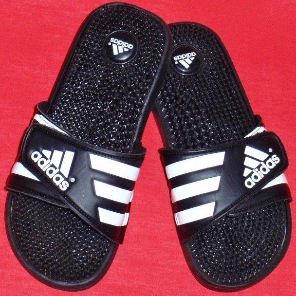 Mens ADIDAS ADISSAGE Black/White Massaging Slides Flip Flops Sandals 