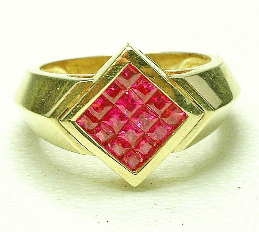 Modern MInt 14k yellow gold Ruby Mans cocktail ring  