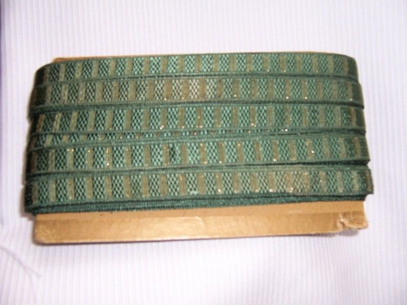 VINTAGE SPRUCE GREEN ANTIQUE GOLD WOVEN BAND TRIM 5 yds  