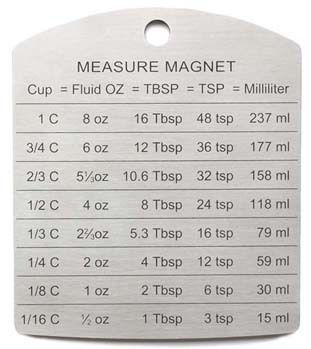 RSVP Measurement Conversion MAGNETIC Chart STAINESS STEEL Refrigerator 