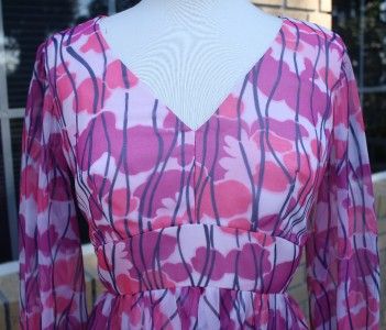 Vintage 70s PInk & Purple Floral Chiffon Maxi Dress  