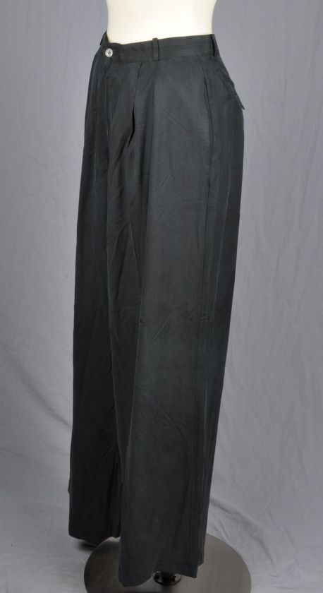   CO Black Silk High Waist Pleated Front Wide Leg Dress Pants sz8  