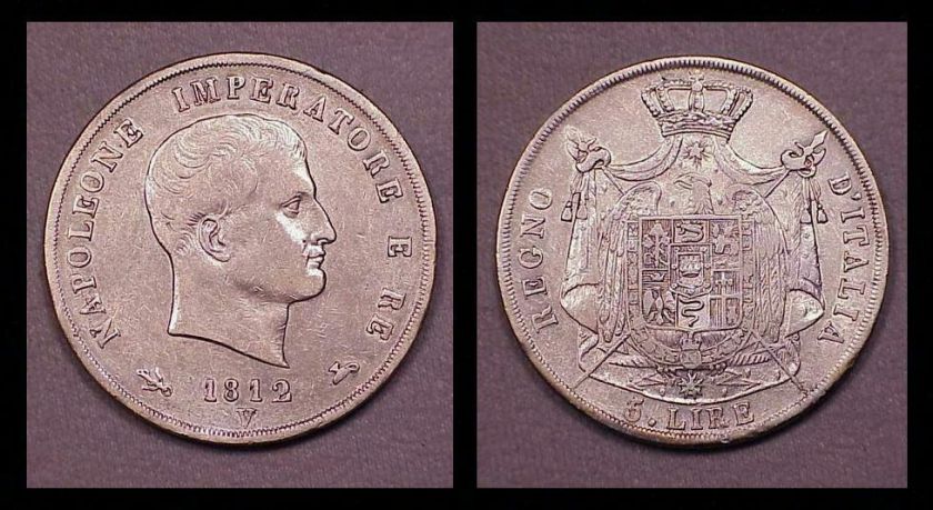 1812 V (5 Lire) Italy (Italian States)  VF/XF  