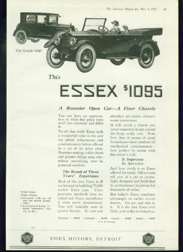 Lot of 1920s ESSEX Automobile Vintage GREAT Ads   15  