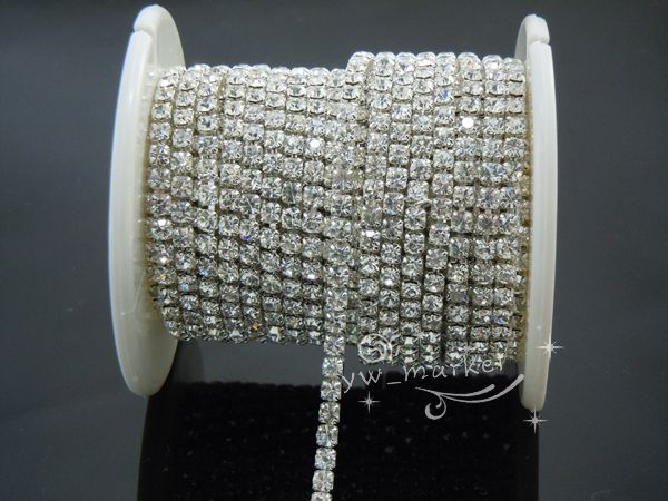   crystal rhinestone close chain trims silver SS12 3mm 10 yard  