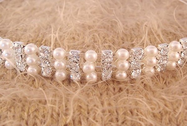 Pearl Triple Row Tiara Headband Detail