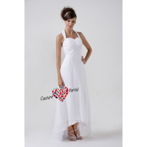 Column Empire Halter Asymmetrical Chiffon Wedding Dress  