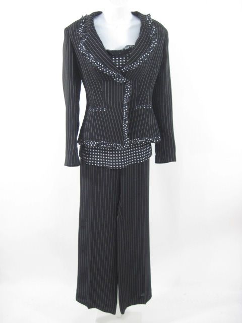 ANGEL NINA Black 3 Piece Polka Dot Pants Suit Size 38  