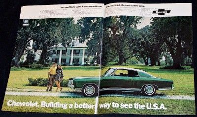 Vintage 1972 AD ~ 1972 MONTE CARLO GREEN 2 PAGE AD CHEVRLOET  