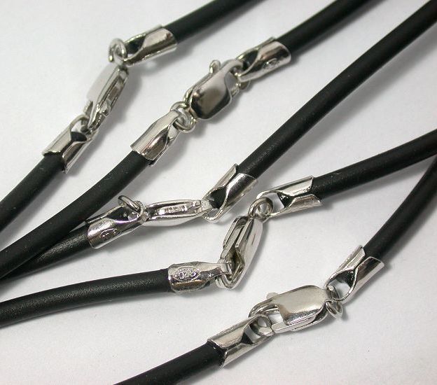 2mm BLACK RUBBER CORD NECKLACE STRAND 18L  