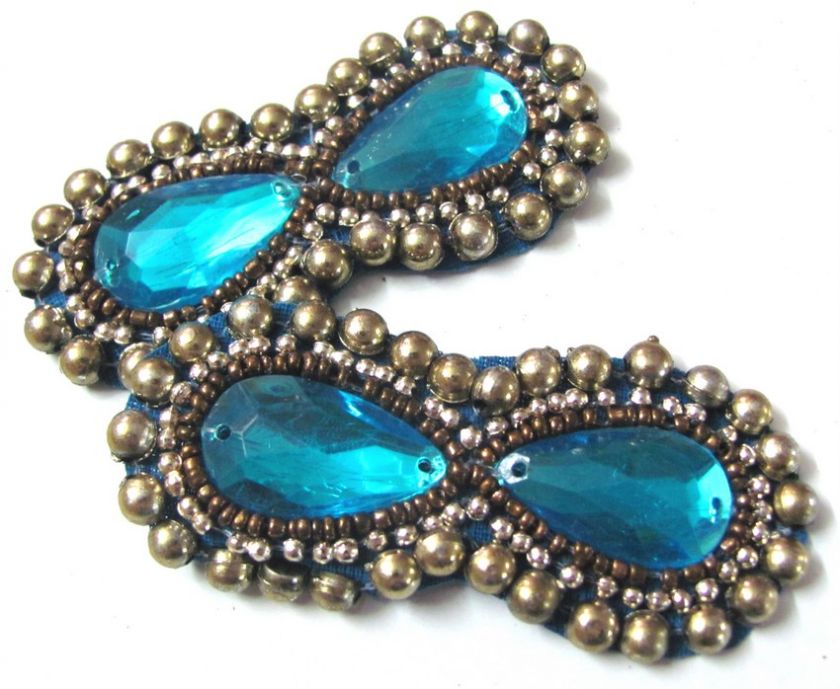 Hand Beaded Applique Turquoise Stone Patch Headband 2Pc  