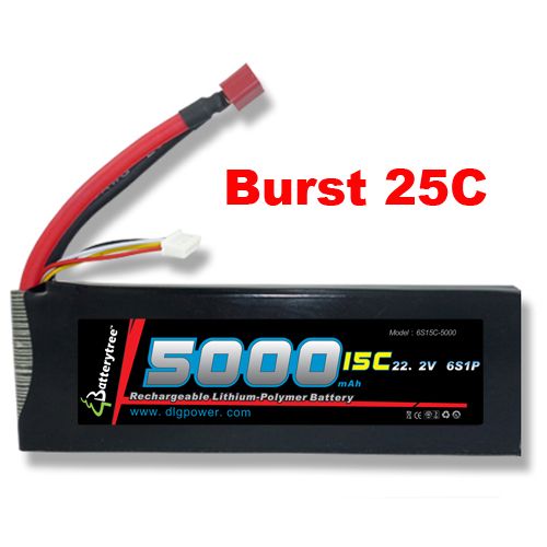 RC Battery 15C 25C 5000mAh 22.2V 6S High Discharge LiPo  