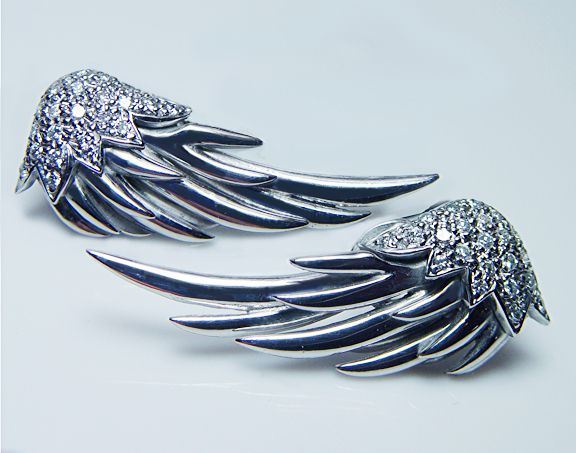   Angel Wings Earrings 18K White Gold 14gr HEAVY Omega Estate Jewelry