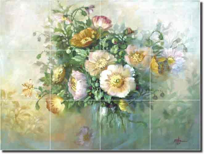 Taite Poppy Flowers Art Ceramic Tile Mural Backsplash  