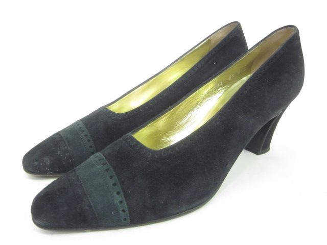 ESCADA Black Dark Green Suede Pumps Heels Sz 8.5 AA  