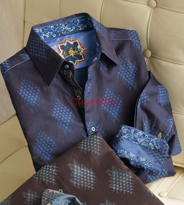 Robert Graham ALVAR (Sz Sm) Brown Jacquard Diamond Sport Shirt NWT 