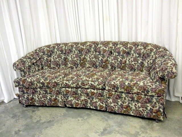 Vintage Contemporary Style Sofa Button Tuftted Back Floral Upholstery 