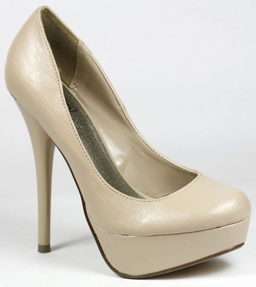 Putty Beige High Heel Stiletto Round Toe Platform Pump  