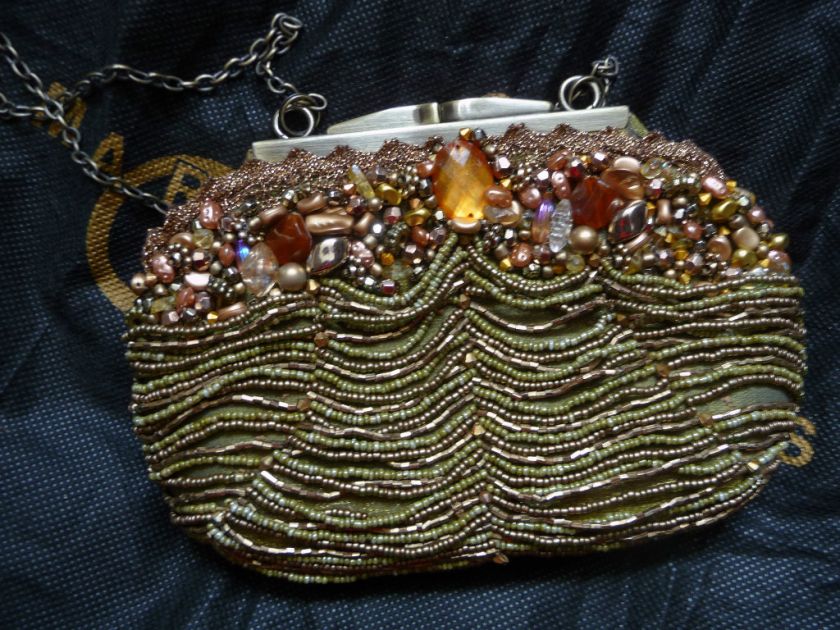 Mary Frances Amber Gold beaded jeweled handbag evening bag Retired 
