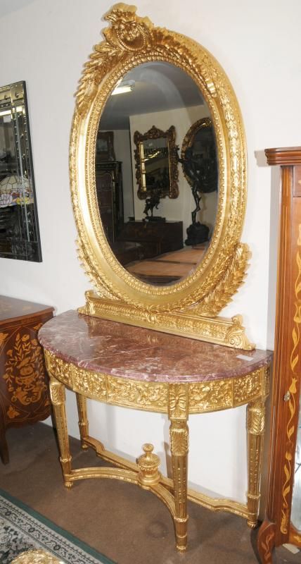 Italian Neo Classical Gilt Console Table Mirror Set  