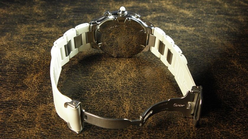   CARTIER 21 CHRONOGRAPH WHITE RUBBER BRACELET FULL SIZE MENS WATCH