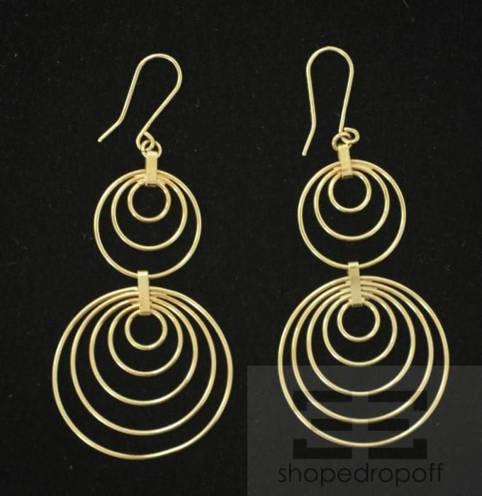Designer 18K Yellow Gold Multiple Hoop Dangle Earrings  