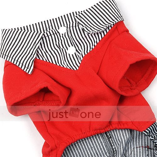 Fashion Casual Pet Dog Cat Apparel Clothes Red Shirt jean Stripe Pants 