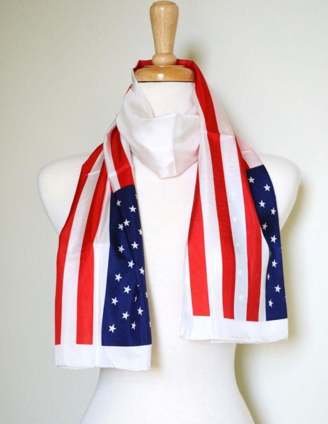 American Flag Handmade Silk Scarf Holiday US Flag Print  