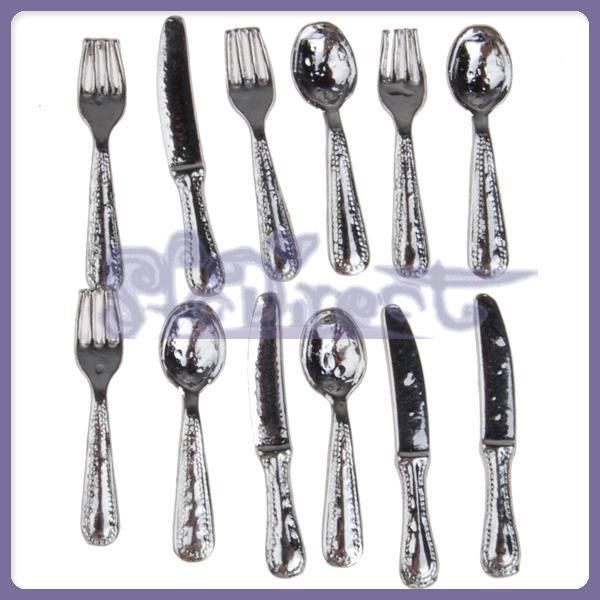 12Pcs Dollhouse Miniatures Accessories Fork knife spoon  