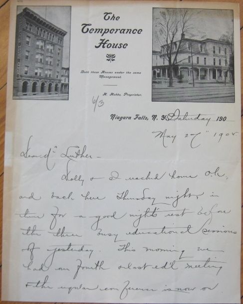 1905 Letterhead Temperance House Hotel Niagara Falls NY  