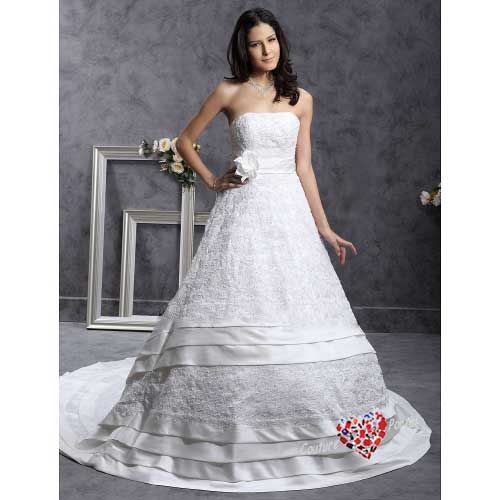 line Strapless Chapel Train Tiered Wedding Dress  