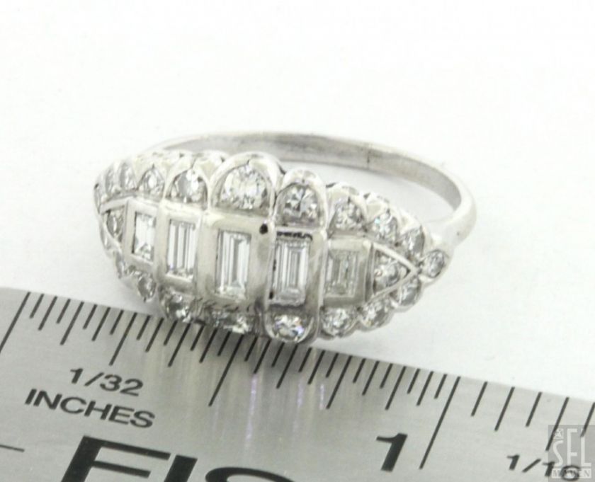 VINTAGE PLATINUM 1.14CT VS1/F DIAMOND CLUSTER COCKTAIL RING SIZE 8 