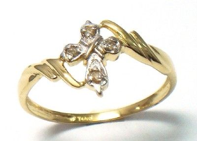   10K SOLID YELLOW GOLD DIAMONDS CROSS RING SIZE 7 R1334  