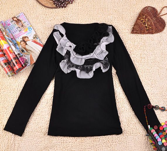   fashion COTTON chiffon floral long top /t shirt s10600 2colo  